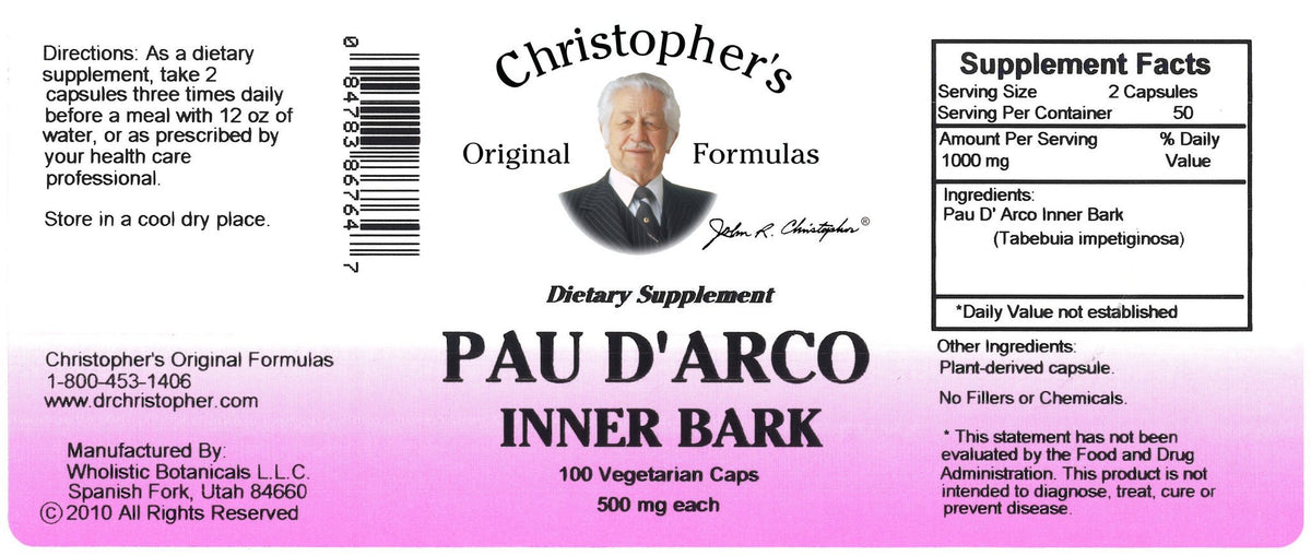 Pau D'Arco Bark - 100 Capsules – Christopher's Herb Shop