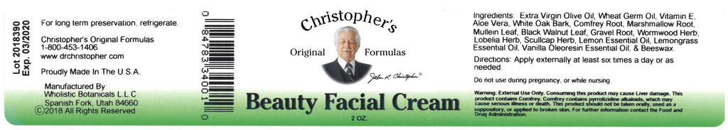 Beauty Facial Cream - 2 oz. - Christopher's Herb Shop