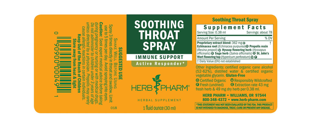 Herb Pharm® Soothing Throat Spray - 1 oz - Christopher's Herb Shop