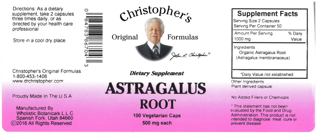 Astragalus Root - 100 Capsules - Christopher's Herb Shop