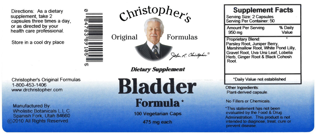 Bladder Formula - 100 Capsules - Christopher's Herb Shop