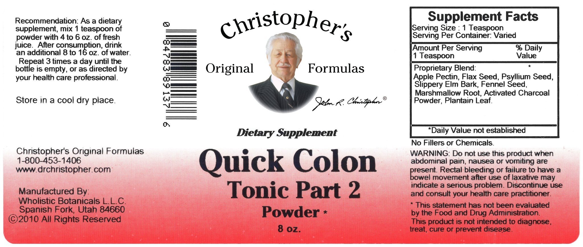 Colonic Powder Quick Colon Tonic Part 2 - 8 oz. Powder – Christopher's Herb Shop