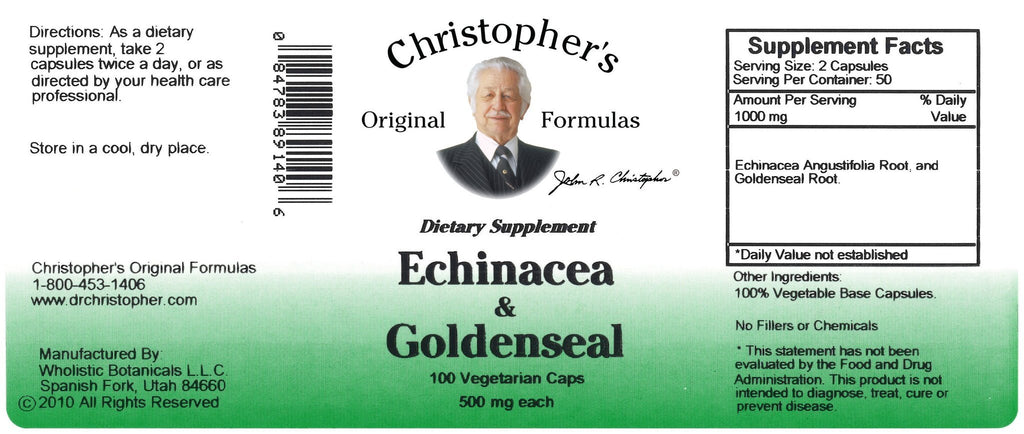 Echinacea & Goldenseal - 100 Capsules - Christopher's Herb Shop