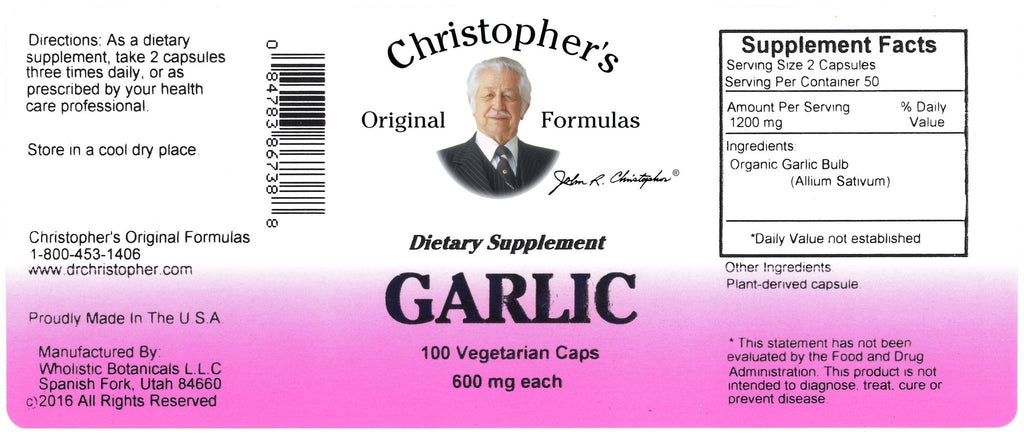 Garlic Bulb - 100 Capsules - Christopher's Herb Shop