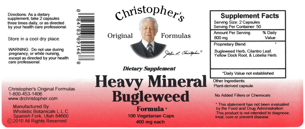 Heavy Mineral Bugleweed & Cilantro - 100 capsules - Christopher's Herb Shop