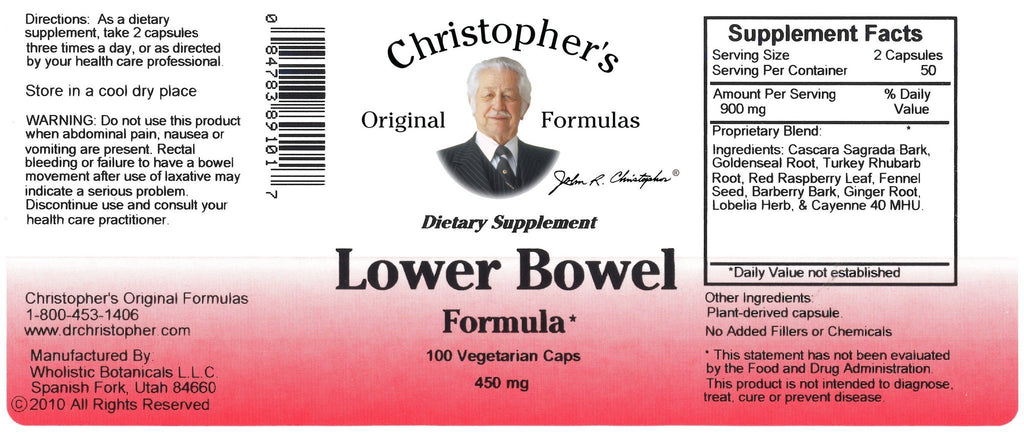 Lower Bowel - 100 Capsules - Christopher's Herb Shop