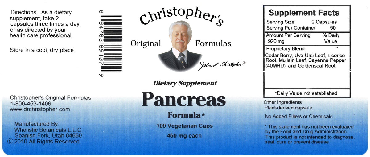 Pancreas Formula - 100 Capsules – Christopher's Herb Shop