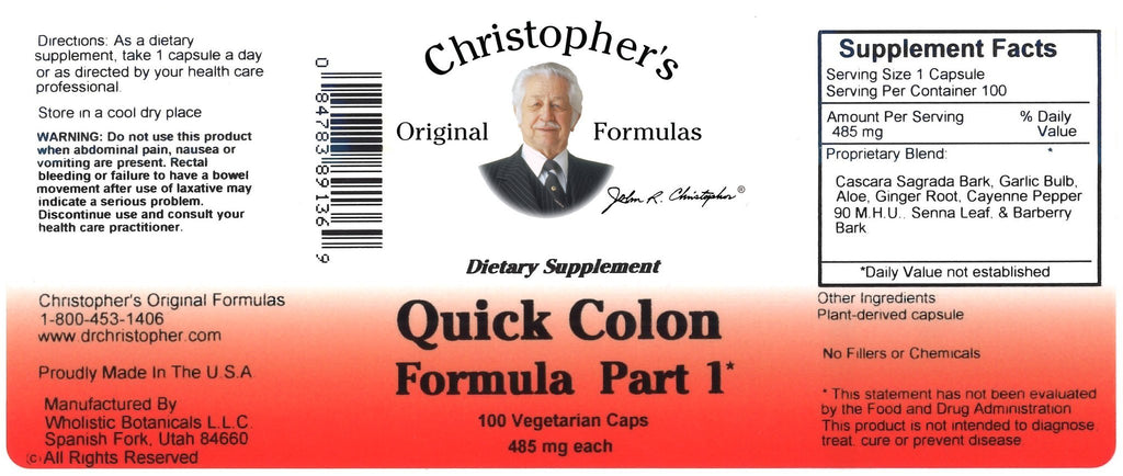 Quick Colon Formula Part 1 - 100 Capsules - Christopher's Herb Shop