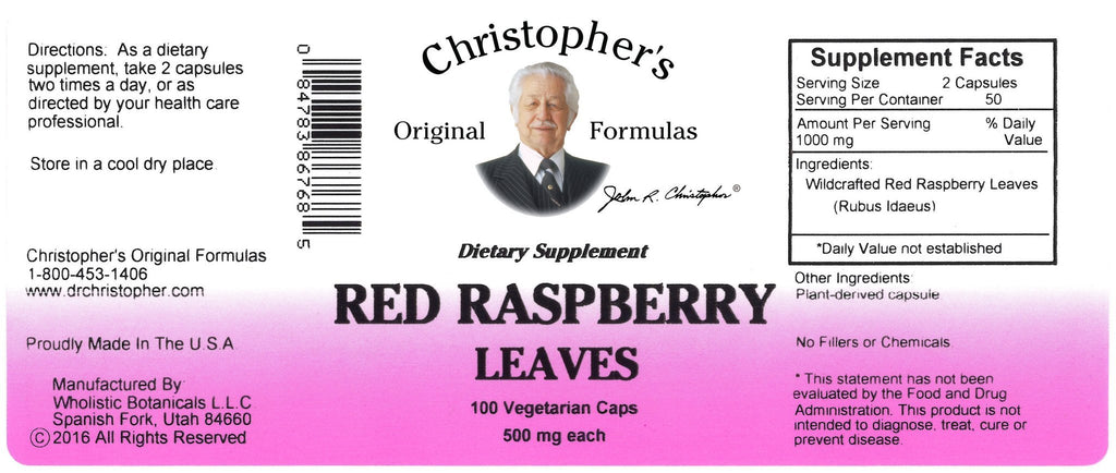 Red Raspberry Leaves - 100 Capsules - Christopher's Herb Shop