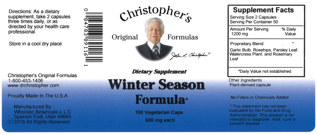 Winter Season Formula - 100 Capsules - Christopher's Herb Shop